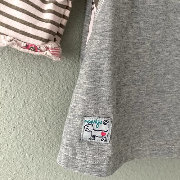 Naartjie Kids Long Sleeve Dots and Stripes Tunic - Gray Pink Brown - 12-18M - Picture 2 of 10